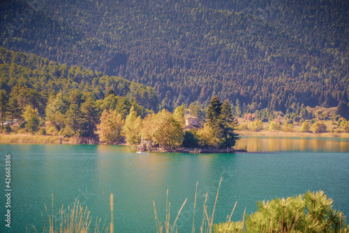 A wonderful view of Lake Doxa in Corinthia, Peloponnese, Greece photo