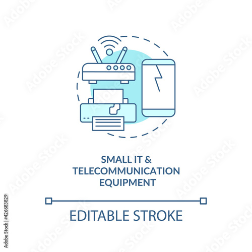 Small IT and telecommunication equipment concept icon. E-waste category idea thin line illustration. Copying equipment and fax machines. Vector isolated outline RGB color drawing. Editable stroke