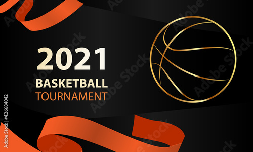 basketball tournament 2021 gold black and orange colors vector illustration template for banner, flyer, poster design