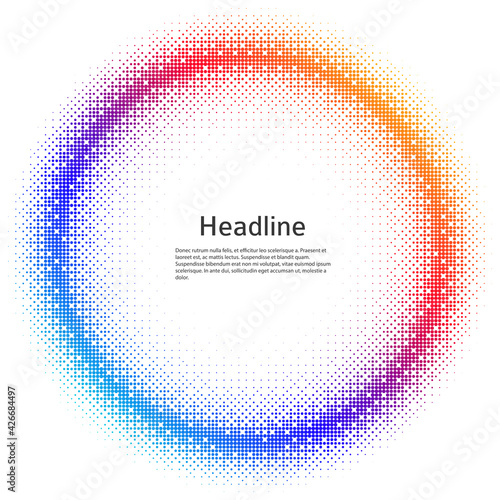 Design elements symbol Editable color halftone frame dot circle pattern on white background. Vector illustration eps 10 frame with black random dots. Round border Icon using halftone circle dots textu