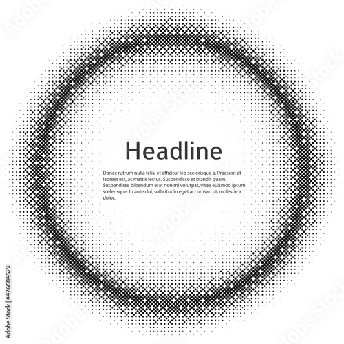 Design elements symbol Editable color halftone frame dot circle pattern on white background. Vector illustration eps 10 frame with black random dots. Round border Icon using halftone circle dots textu