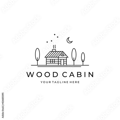 wood cabin logo vector line art symbol illustration design