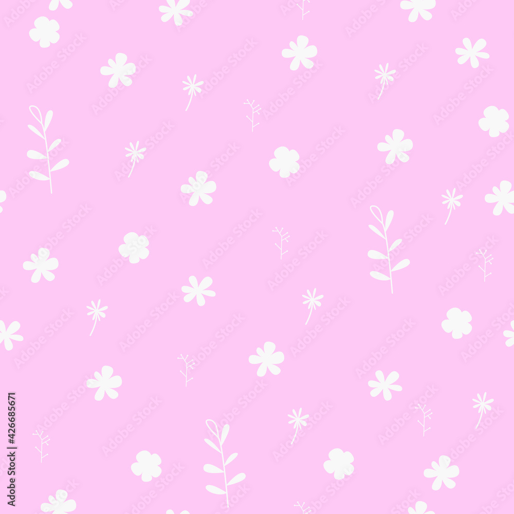 Cute pink pastel pattern with white flowers. Textiles for children. Digital paper scrapbook for kids. Cute pink pastel pattern with white flowers. Textiles for children. Digital paper scrapbook for kids.