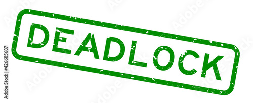 Grunge green deadlock word square rubber seal stamp on white background
