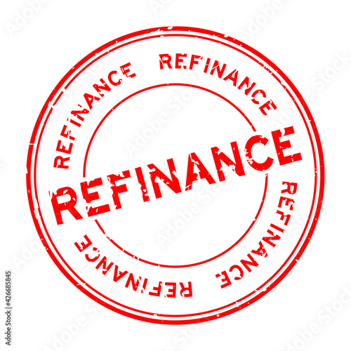 Grunge red refinance word round rubber seal stamp on white background