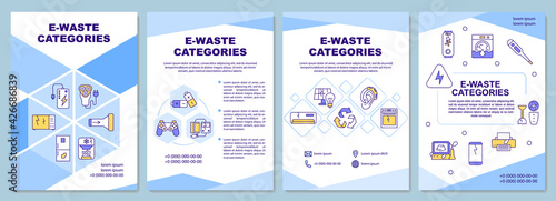 E-waste categories brochure template. Household appliances. Flyer, booklet, leaflet print, cover design with linear icons. Vector layouts for presentation, annual reports, advertisement pages