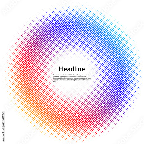 Design elements symbol Editable color halftone frame dot circle pattern on white background. Vector illustration eps 10 frame with black random dots. Round border Icon using halftone circle dots textu