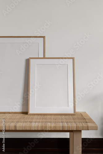 Art Mockup Wooden Frames Bench 