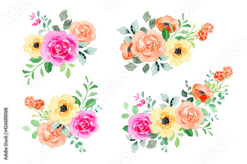 Collection of colorful watercolor flower bouquet