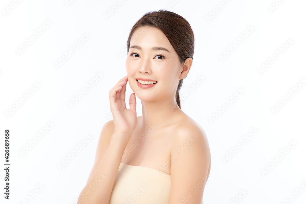 Beautiful young asian woman with clean fresh skin on white background, Face care, Facial treatment, Cosmetology, beauty and spa, Asian women portrait Beautiful young asian woman with clean fresh skin on white background, Face care, Facial treatment, Cosmetology, beauty and spa, Asian women portrait