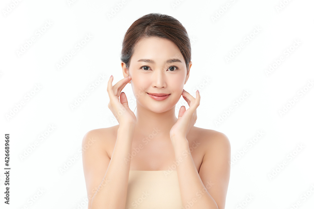 Beautiful young asian woman with clean fresh skin on white background, Face care, Facial treatment, Cosmetology, beauty and spa, Asian women portrait Beautiful young asian woman with clean fresh skin on white background, Face care, Facial treatment, Cosmetology, beauty and spa, Asian women portrait