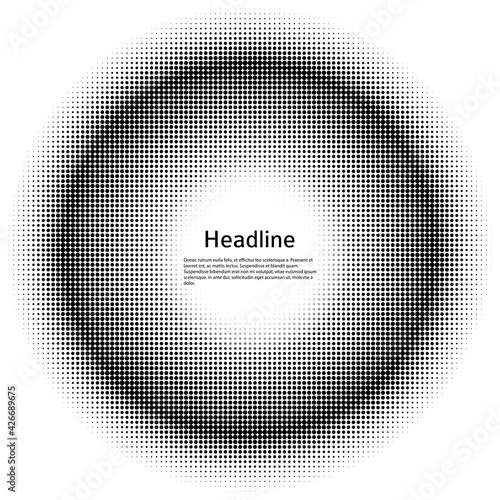 Design elements symbol Editable color halftone frame dot circle pattern on white background. Vector illustration eps 10 frame with black random dots. Round border Icon using halftone circle dots textu