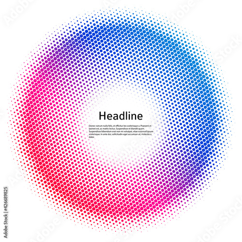 Design elements symbol Editable color halftone frame dot circle pattern on white background. Vector illustration eps 10 frame with black random dots. Round border Icon using halftone circle dots textu