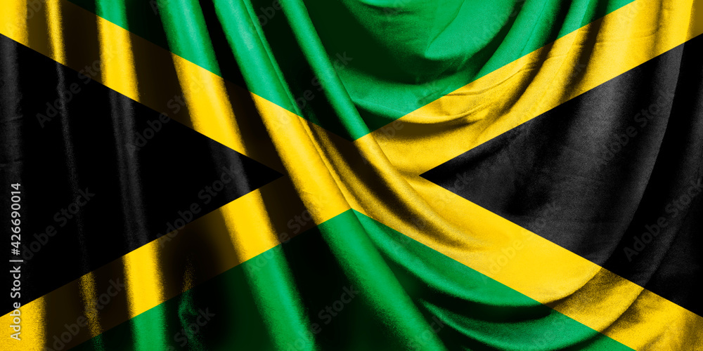 Jamaica flag. Textured silk cloth 3D illustration Jamaica flag. Textured silk cloth 3D illustration