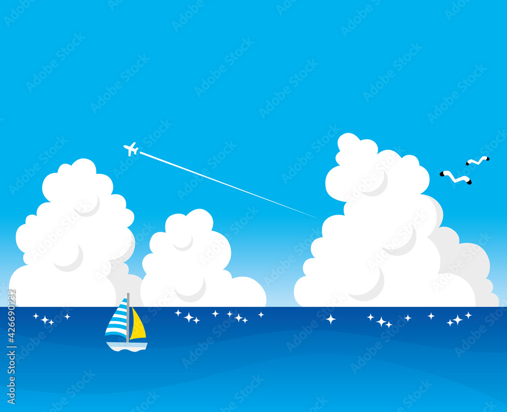 入道雲と飛行機雲 カモメ ヨットの夏の海 Stock Vector Adobe Stock 入道雲と飛行機雲 カモメ ヨットの夏の海 Stock Vector Adobe Stock