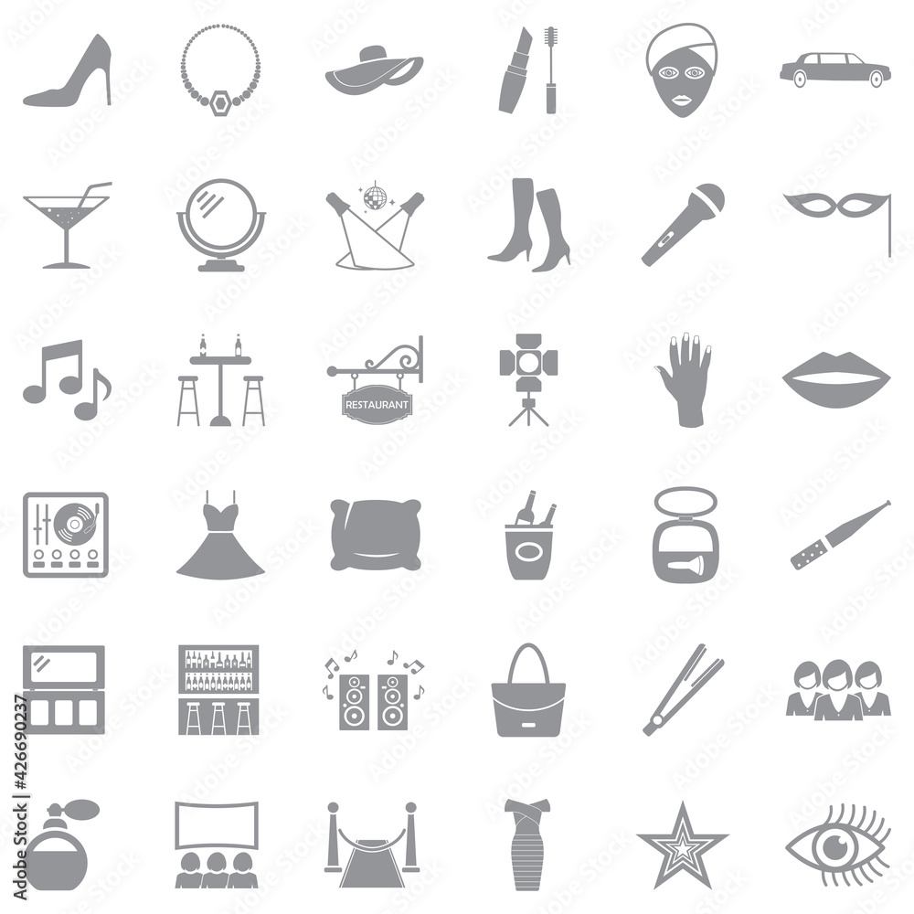Ladies Night Icons. Gray Flat Design. Vector Illustration. Ladies Night Icons. Gray Flat Design. Vector Illustration.