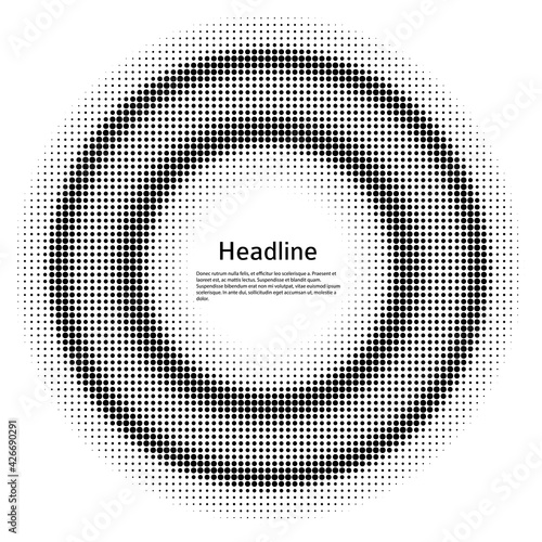 Design elements symbol Editable color halftone frame dot circle pattern on white background. Vector illustration eps 10 frame with black random dots. Round border Icon using halftone circle dots textu
