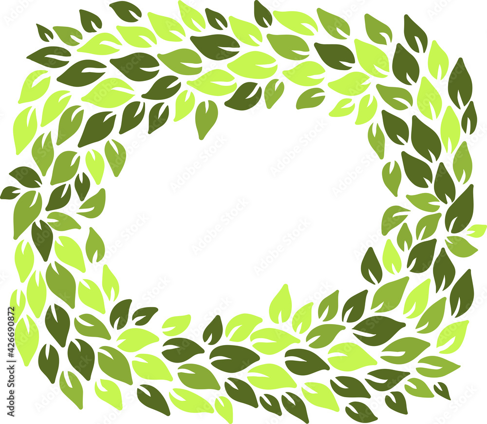 Eco style green leaves square frame. Eco friendle pattern with copyspace. Vector illustration.