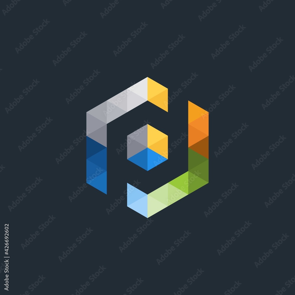 Modern colorful hexagon logo design element. letter PD logo template Modern colorful hexagon logo design element. letter PD logo template