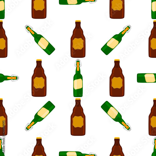 Illustration on theme seamless beer glass bottles with lid for brewery