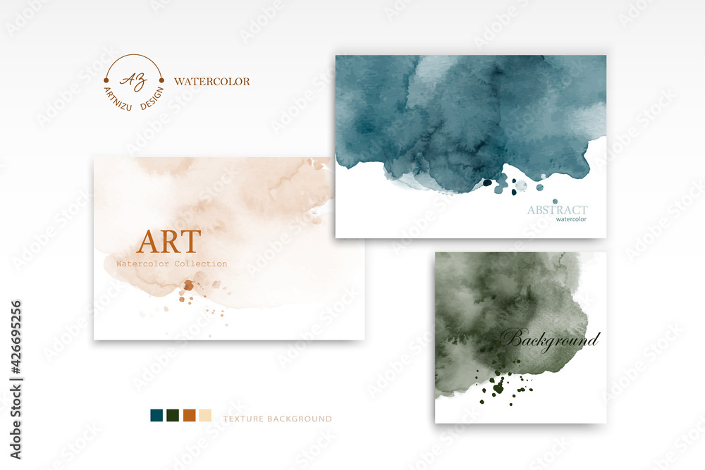 Set of creative cards with stains watercolor style