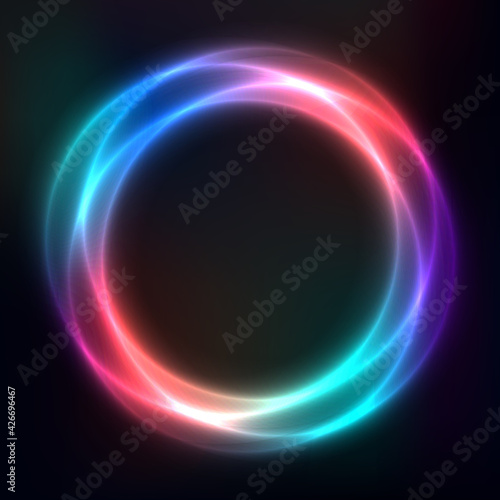 Vector background of neon geometric shapes, round frame, abstract background, wallpaper