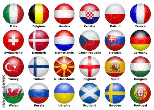 Flags of participating teams with text for the 2021 cup 