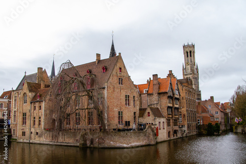 Fényképezés Bruges, Belgium, view of the Belfry from the canals