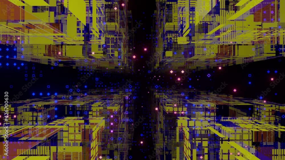 Flying In An Abstract Virtual Reality Sci-Fi Tunnel. 3D animation flying in an abstract virtual reality sci-fi tunnel seamless loop. VJ motion graphics games, comics, music videos, EDM club concerts, 