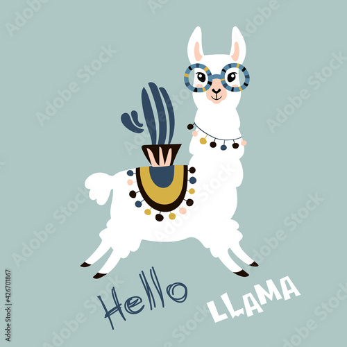 Cute llama (alpaca). Vector illustration. stock illustration.