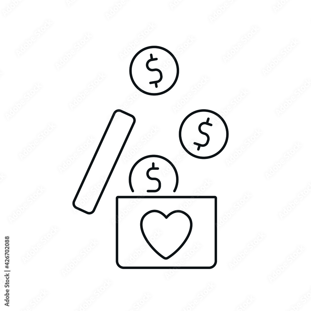 Donation of money linear icon. Surgical medicine. Thin line customizable illustration. Contour symbol. Vector isolated outline drawing. Editable stroke Donation of money linear icon. Surgical medicine. Thin line customizable illustration. Contour symbol. Vector isolated outline drawing. Editable stroke