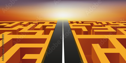 Concept du pouvoir face à un labyrinthe, avec une autoroute qui passe au dessus de l’obstacle.
