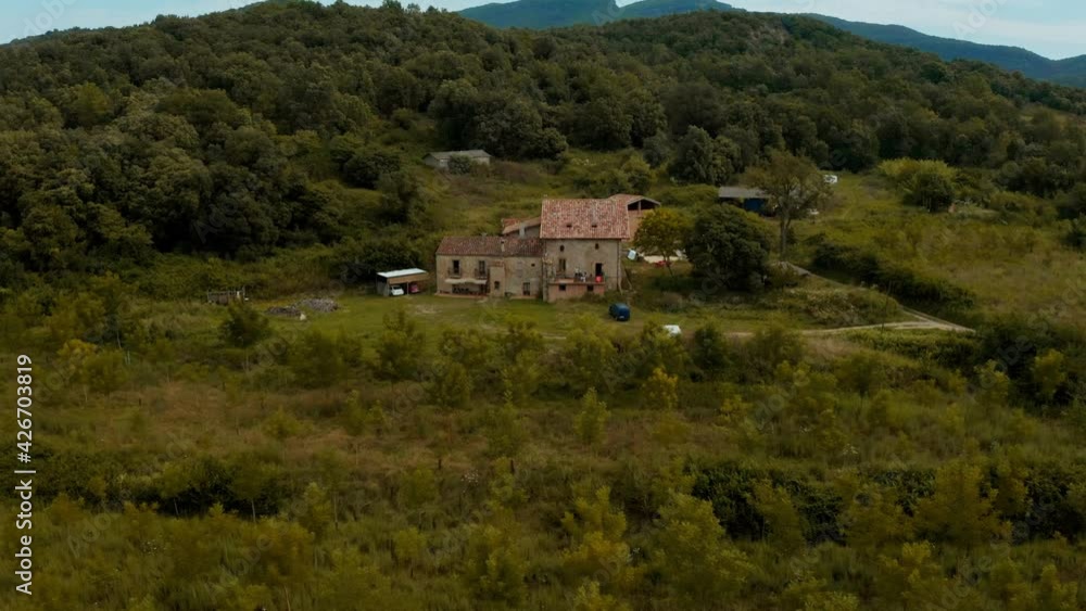 Arial Drone Shot of beautiful catalan farmhouse Arial Drone Shot of beautiful catalan farmhouse