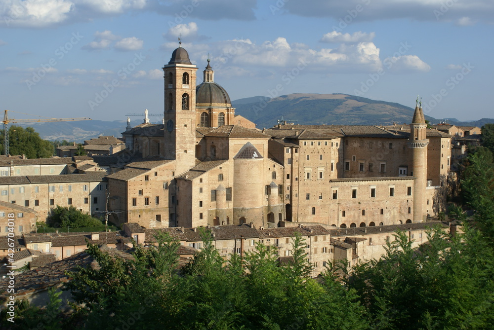 Panoramic view of the Ducal Palace in Urbino, Marche (Italy)