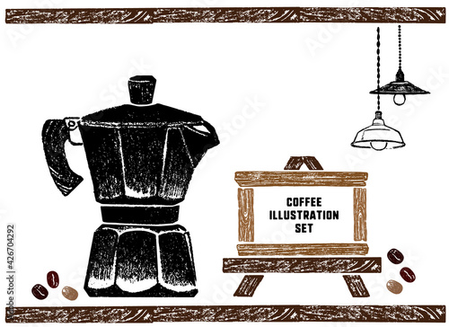 コーヒーのイラスト。カフェ風イラスト。