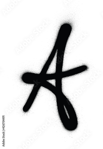 Graffiti calligrahic letter A sprayed in black over white