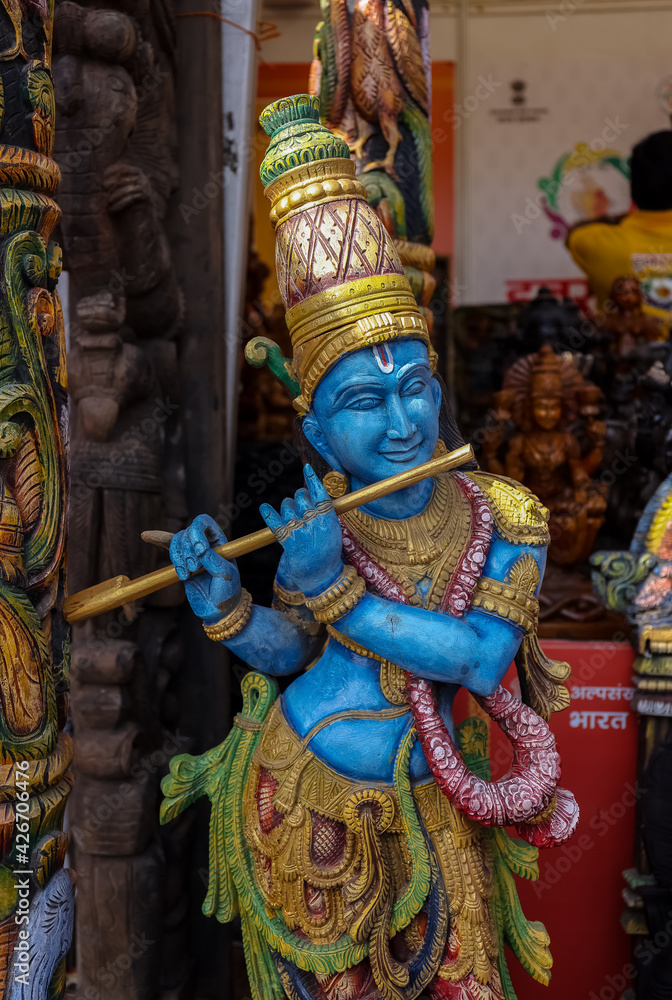 Idol of lndiam Hindu god at stall in Hunar Haat fair.