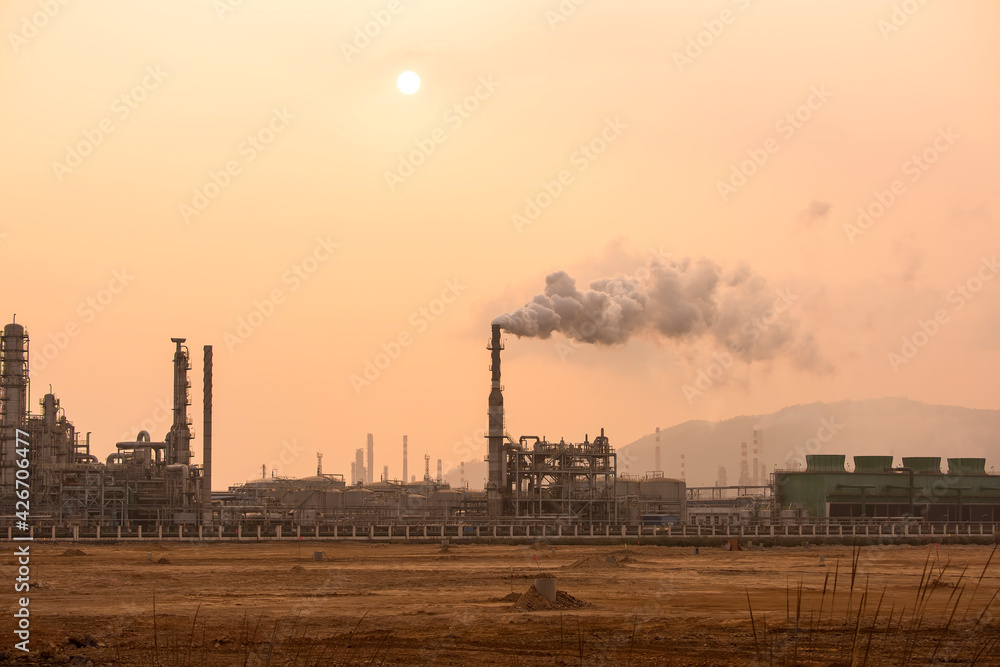 gas processing factory. landscape with gas and oil industry