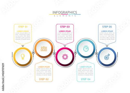 Vector illustration infographics design template, business information, presentation chart, with 5 options or steps. 