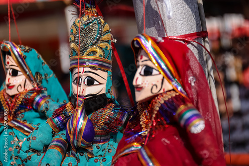 Puppet Show, Rajasthani colorful hand made puppet on display. © Abhishek Mittal