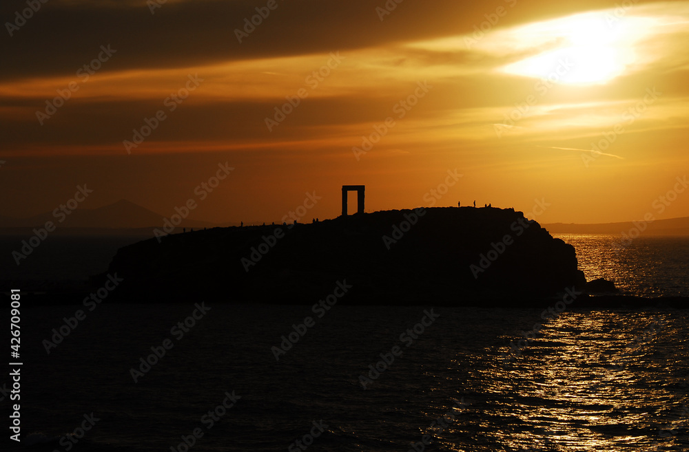 Greece- Naxos- Beautiful Coastal Sunset Over the Temple of Apollo Ruin