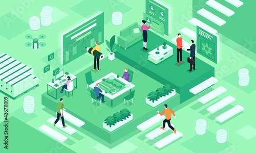 Isometric vector illustration of organizational life cycle