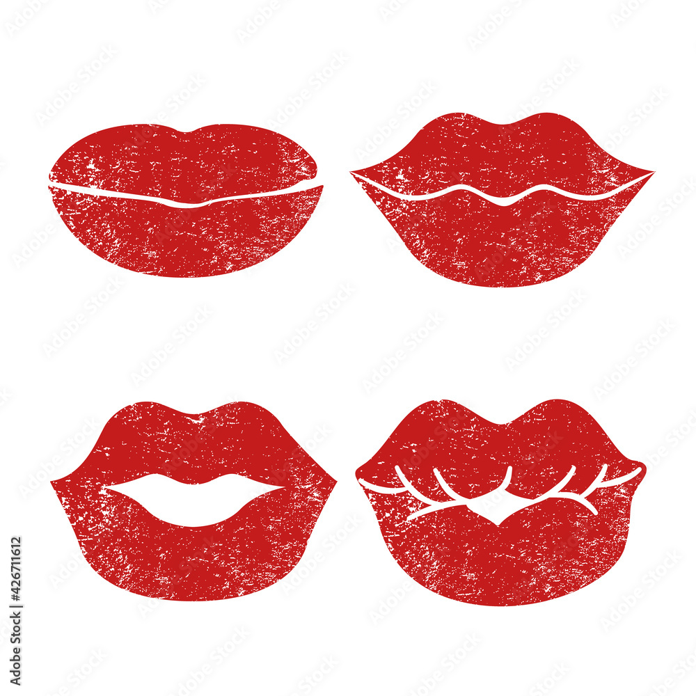 Fototapeta premium Vector collection of vintage lips silhouettes