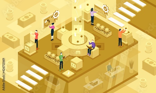Isometric vector illustration of organizational life cycle