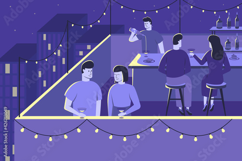 Colourful flat vector illustration of night party