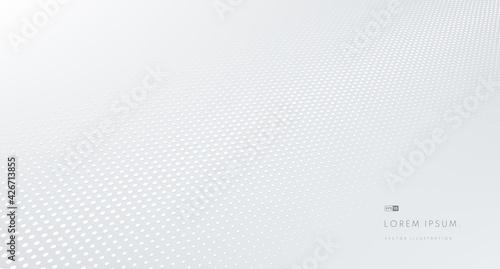Abstract pattern dots banner, White and grey color halftone perspective background. Simple flat design with copy space. Minimal and modern banner design. Vector illustration
