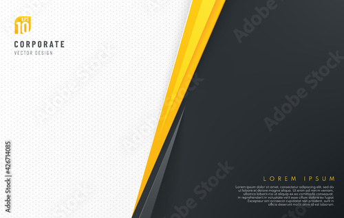 Abstract black and white contrast background with copy space. Yellow stripes decorate. Corporate identity concept. Modern futuristic template. Vector illustration.