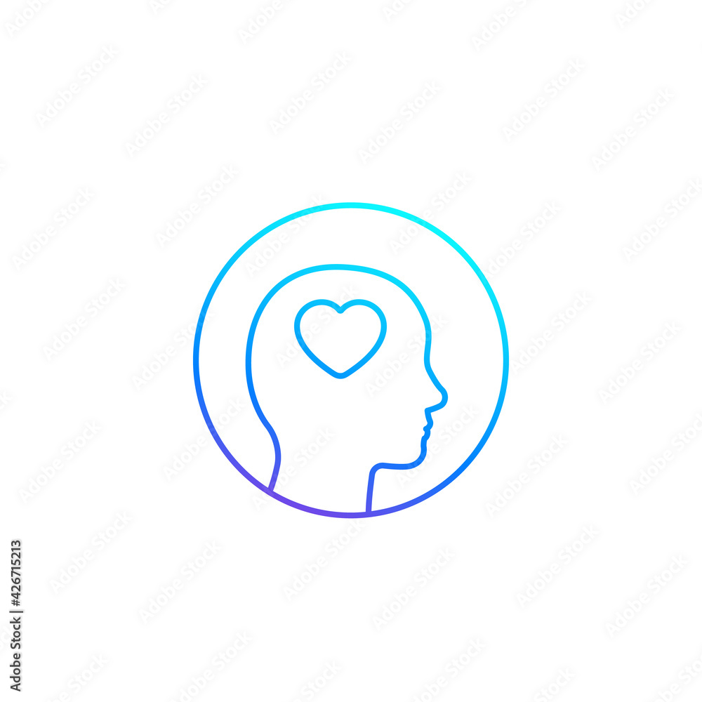Head with heart icon, line vector