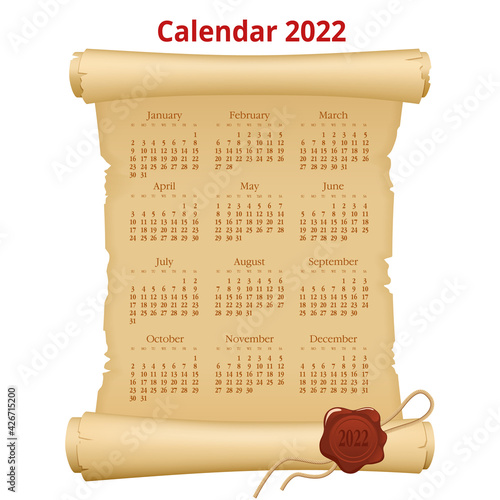 Calendar Planner for 2022 on old paper. Calendar template for 2022. Stationery Design Print Template with Place for Photo, Your Logo and Text. Corporate and business calendar.