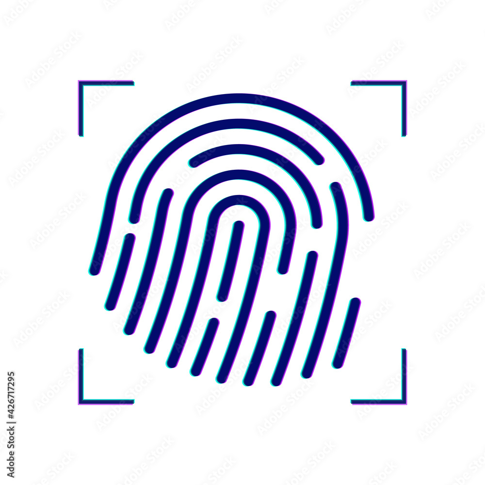 Fingerprint scanning with glitch effect. Vector icon. Fingerprint scanning with glitch effect. Vector icon.